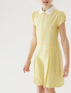 Dresses Girls' Gingham Pleated Zip School Playsuit (2-14 Yrs) -School Uniform Sales Store SD 04 T76 6482 R0 X EC 1