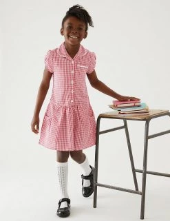 M&S Collection 2pk Girls' Cotton Plus Fit School Dresses -School Uniform Sales Store SD 04 T76 6487P B0 X EC 0