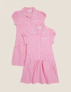 M&S Collection 2pk Girls' Cotton Gingham School Dresses (2-14 Yrs) -School Uniform Sales Store SD 04 T76 6487 A0 X EC 90