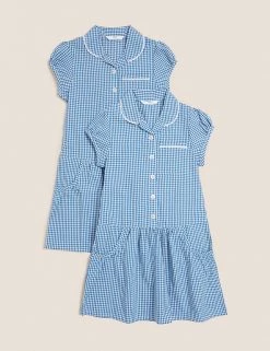 M&S Collection 2pk Girls' Cotton Gingham School Dresses (2-14 Yrs) -School Uniform Sales Store SD 04 T76 6487 E1 X EC 90