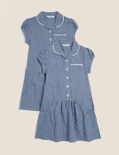 M&S Collection 2pk Girls' Cotton Gingham School Dresses (2-14 Yrs) -School Uniform Sales Store SD 04 T76 6487 F0 X EC 90