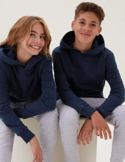 M&S Collection Jumpers Unisex Cotton Rich Hooded Sweatshirt (6-16 Yrs) -School Uniform Sales Store SD 04 T87 4112B F0 X EC 0