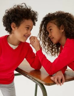 M&S Collection Jumpers Cotton Unisex V-Neck Sweatshirt (2-16 Yrs) -School Uniform Sales Store SD 04 T93 2275 B0 X EC 0