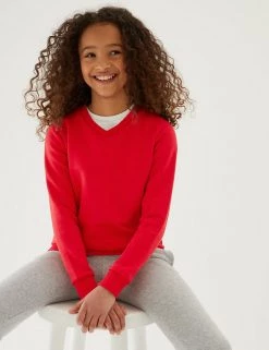 M&S Collection Jumpers Cotton Unisex V-Neck Sweatshirt (2-16 Yrs) -School Uniform Sales Store SD 04 T93 2275 B0 X EC 1