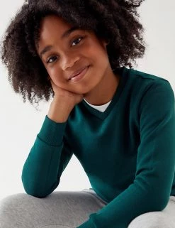 M&S Collection Jumpers Cotton Unisex V-Neck Sweatshirt (2-16 Yrs) -School Uniform Sales Store SD 04 T93 2275 EE X EC 1