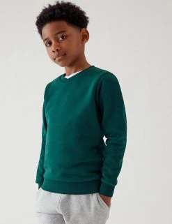 M&S Collection Jumpers Cotton Unisex V-Neck Sweatshirt (2-16 Yrs) -School Uniform Sales Store SD 04 T93 2275 EE X EC 2