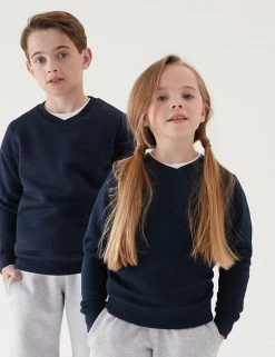 M&S Collection Jumpers Cotton Unisex V-Neck Sweatshirt (2-16 Yrs) -School Uniform Sales Store SD 04 T93 2275 F3 X EC 0
