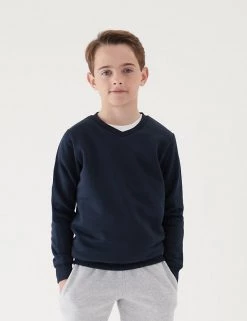 M&S Collection Jumpers Cotton Unisex V-Neck Sweatshirt (2-16 Yrs) -School Uniform Sales Store SD 04 T93 2275 F3 X EC 1