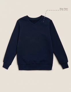 M&S Collection Jumpers Cotton Unisex V-Neck Sweatshirt (2-16 Yrs) -School Uniform Sales Store SD 04 T93 2275 F3 X EC 90