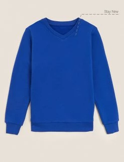 M&S Collection Jumpers Cotton Unisex V-Neck Sweatshirt (2-16 Yrs) -School Uniform Sales Store SD 04 T93 2275 RA X EC 90