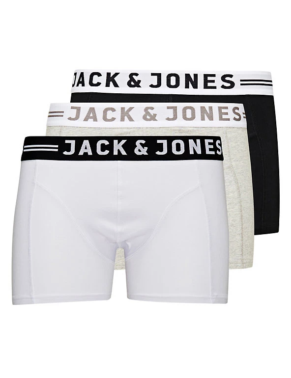 JACK & JONES Men's Trunks 3pk Cotton Rich Trunks 2 JACK & JONES Men's Trunks 3pk Cotton Rich Trunks