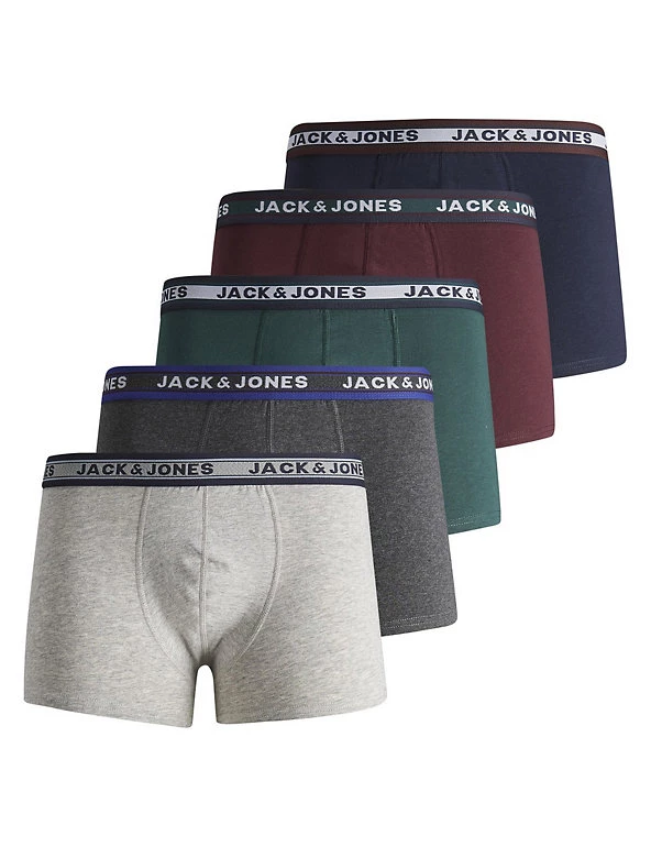 JACK & JONES JUNIOR Underwear 5pk Cotton Rich Trunks (8-16 Yrs) 3 JACK & JONES JUNIOR Underwear 5pk Cotton Rich Trunks (8-16 Yrs)